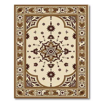 Brown Cream Floral Medallion Border Rug