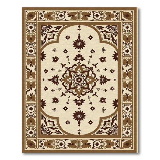 Brown Cream Floral Medallion Border Rug