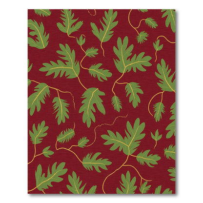 Deep Red Green Oak Leaf Vines Rug