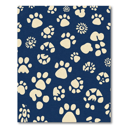 Cream Paw Prints Navy Background Rug
