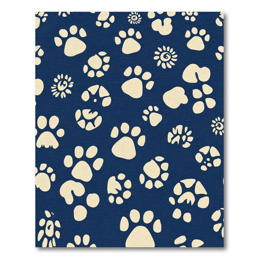 Cream Paw Prints Navy Background Rug