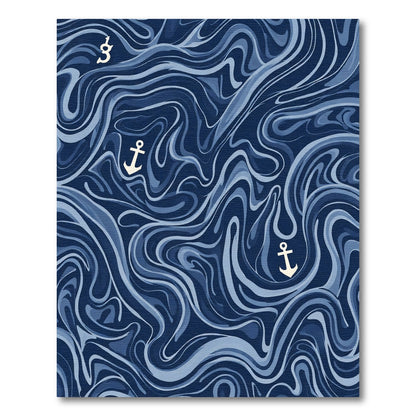 Navy Blue Marble Wave Anchor Rug