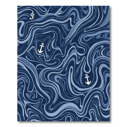 Navy Blue Marble Wave Anchor Rug