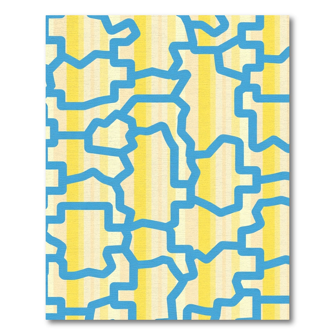 Blue Abstract Geometric Yellow Stripe Rug