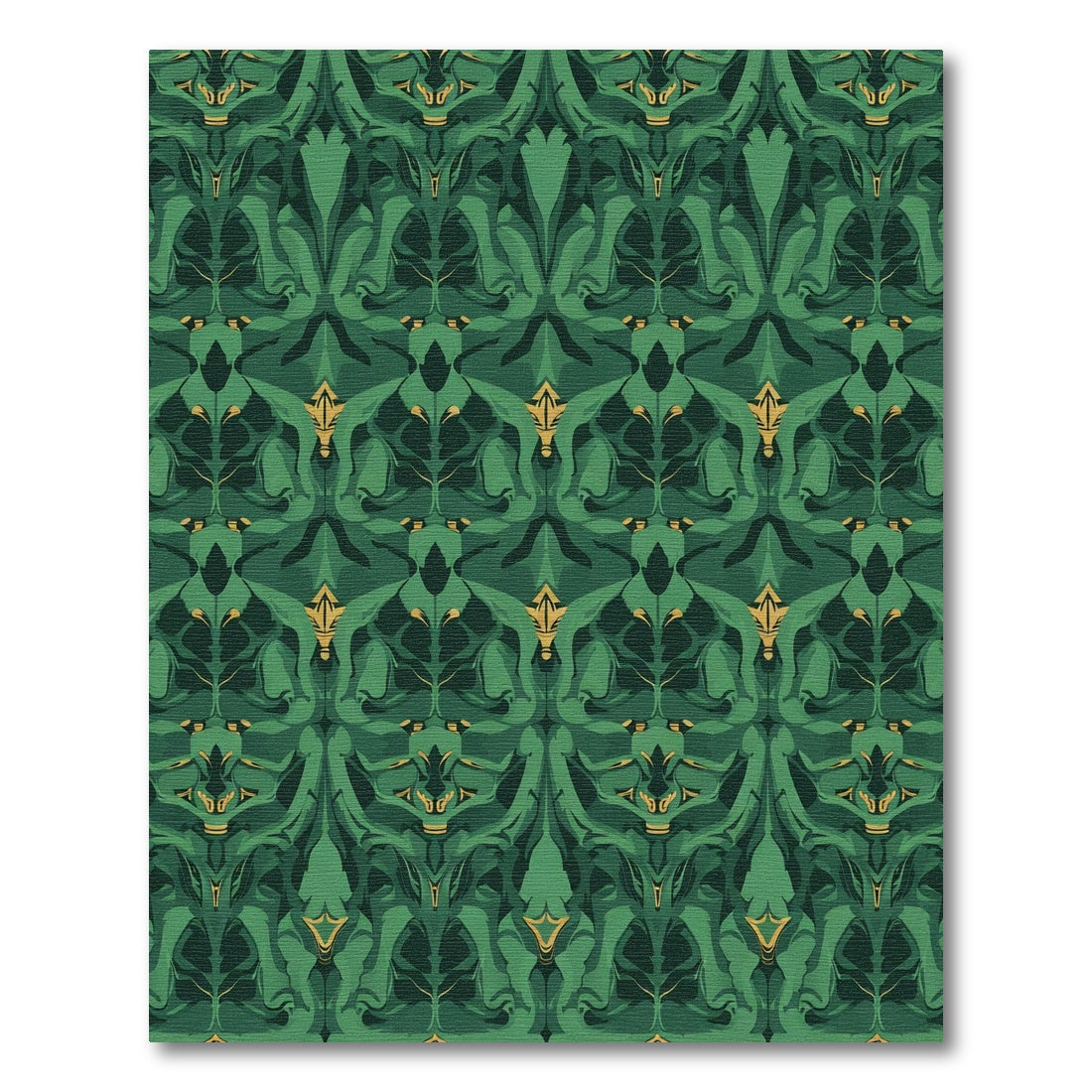 Art Nouveau Green Golden Floral Rug
