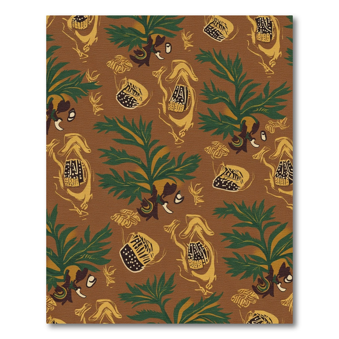 Earthy Tropical Leaf and Pod Rug
