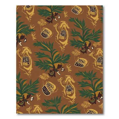 Earthy Tropical Leaf and Pod Rug