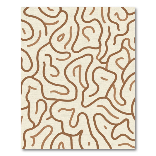 Cream Brown Abstract Organic Swirl Rug