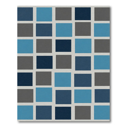Modern Blue Gray Grid Composition Rug