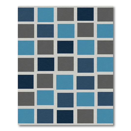 Modern Blue Gray Grid Composition Rug