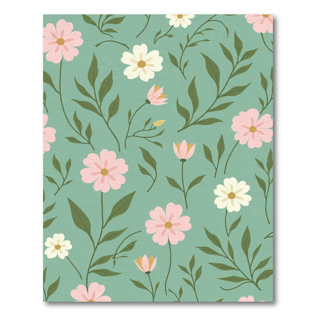 Pink Cream and Green Floral Sprinkle Rug