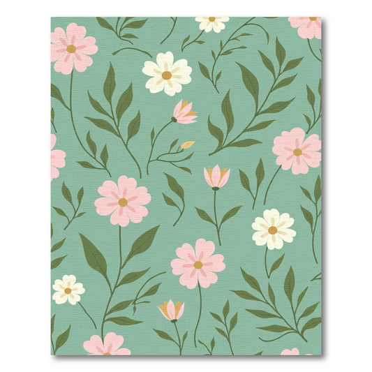 Pink Cream and Green Floral Sprinkle Rug