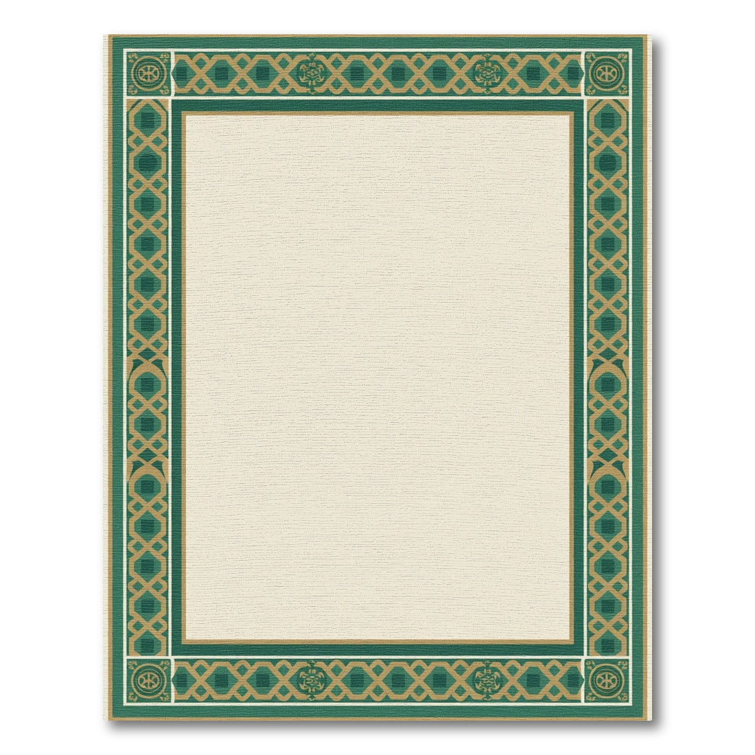 Emerald Gold Geometric Border Rug