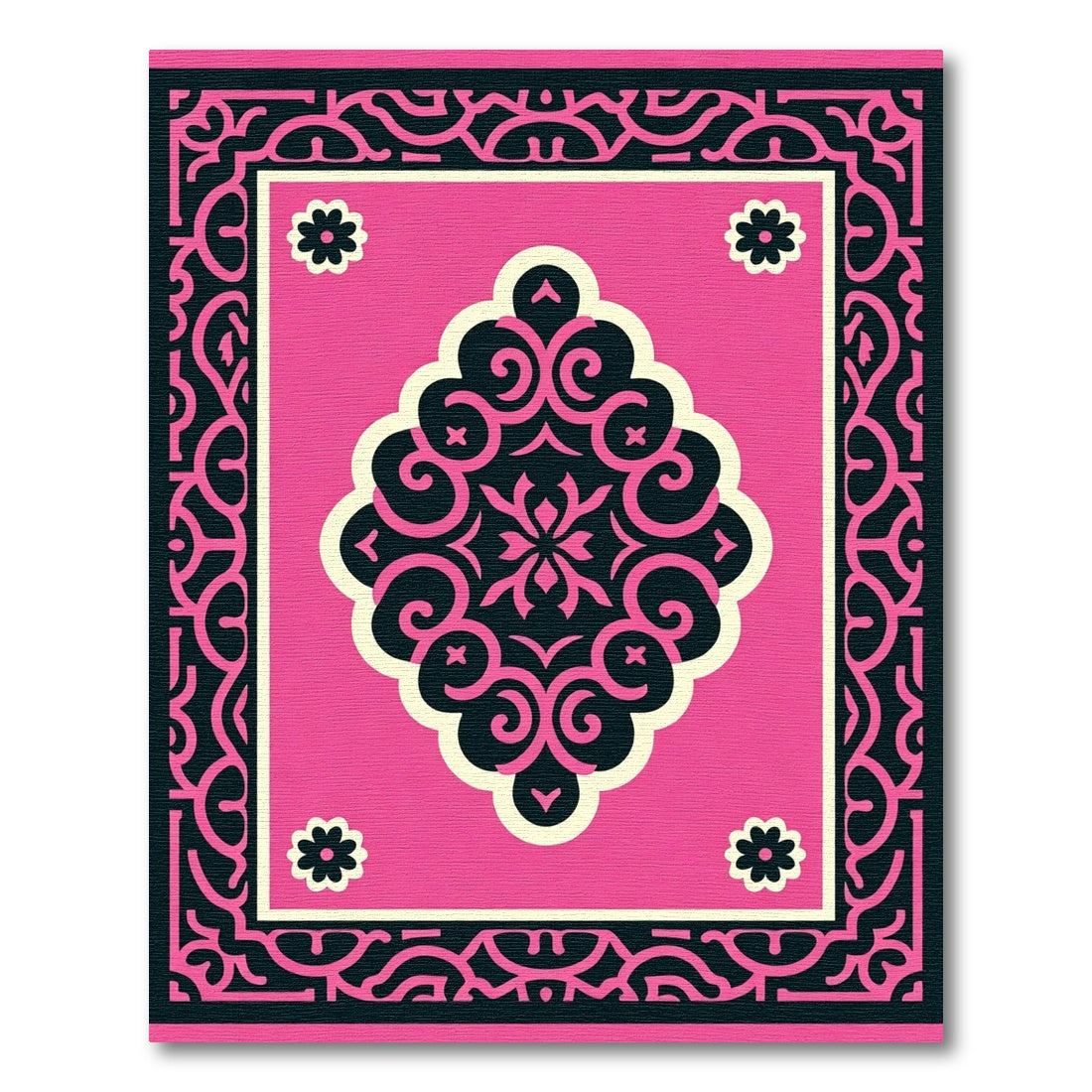 Radiant Pink Scrollwork Bloom Rug