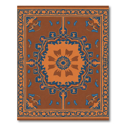 Orange Blue Medallion Bordered Rug