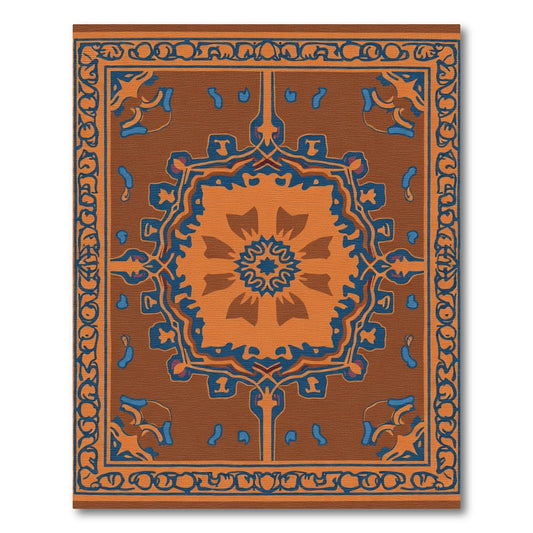 Orange Blue Medallion Bordered Rug