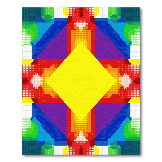Vibrant Geometric Layered Diamond Rug