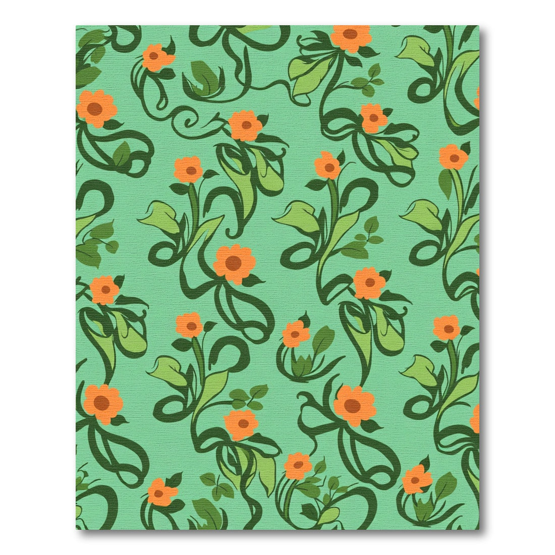 Whimsical Orange Flower Vine Meadow Rug