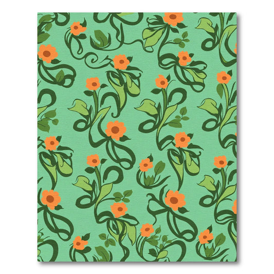 Whimsical Orange Flower Vine Meadow Rug