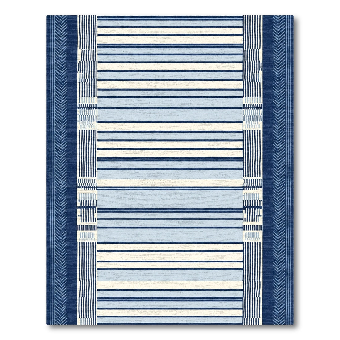 Navy Blue White Striped Border Rug