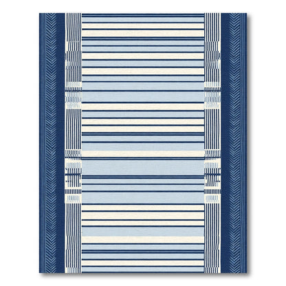 Navy Blue White Striped Border Rug