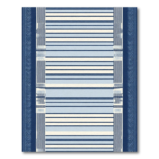 Navy Blue White Striped Border Rug