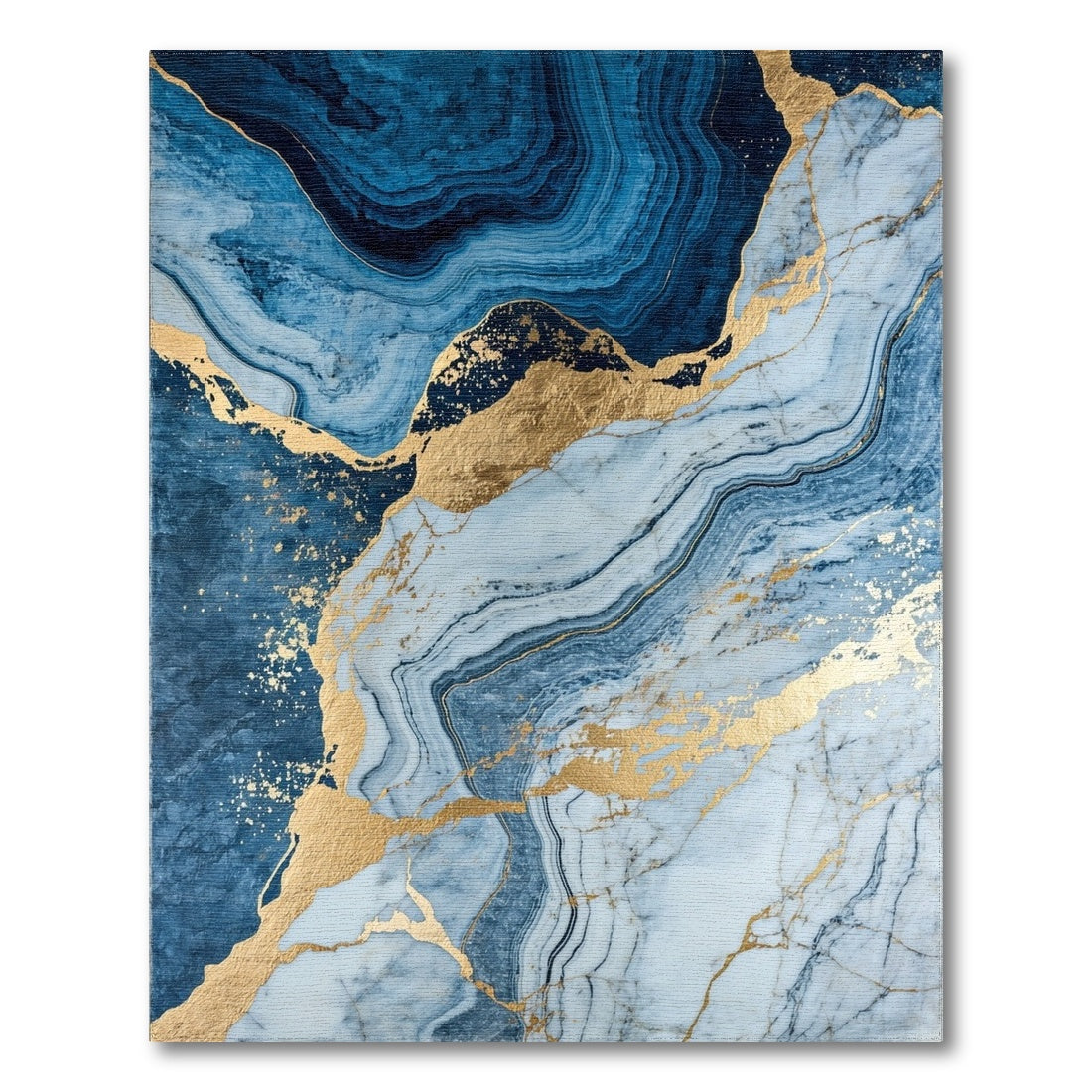 Navy Blue Gold Veined Marble Rug