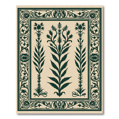 Dark Green Floral Triptych Border Rug
