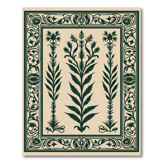 Dark Green Floral Triptych Border Rug