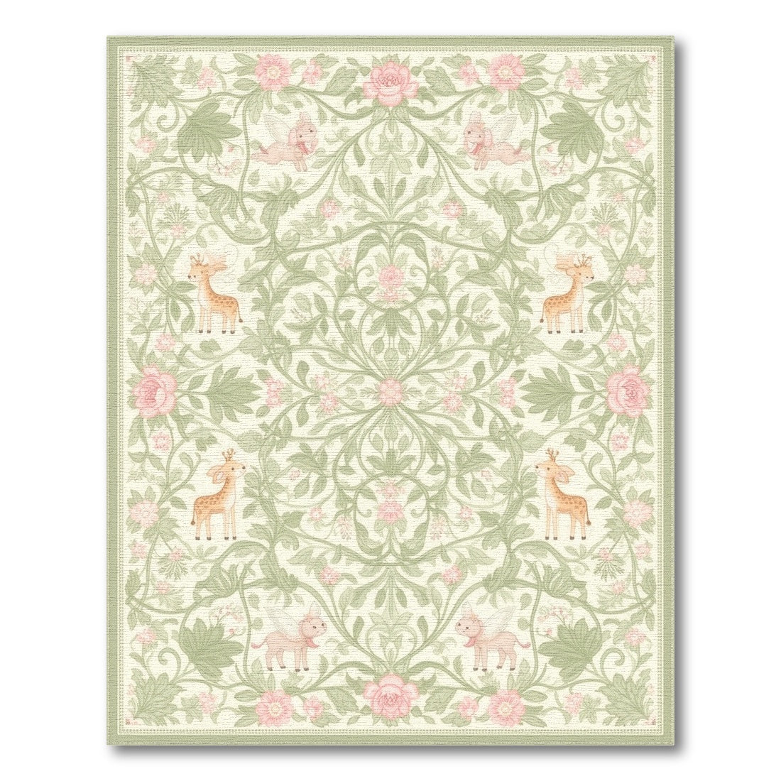 Pink Whimsical Flying Animals Floral Kids Rug