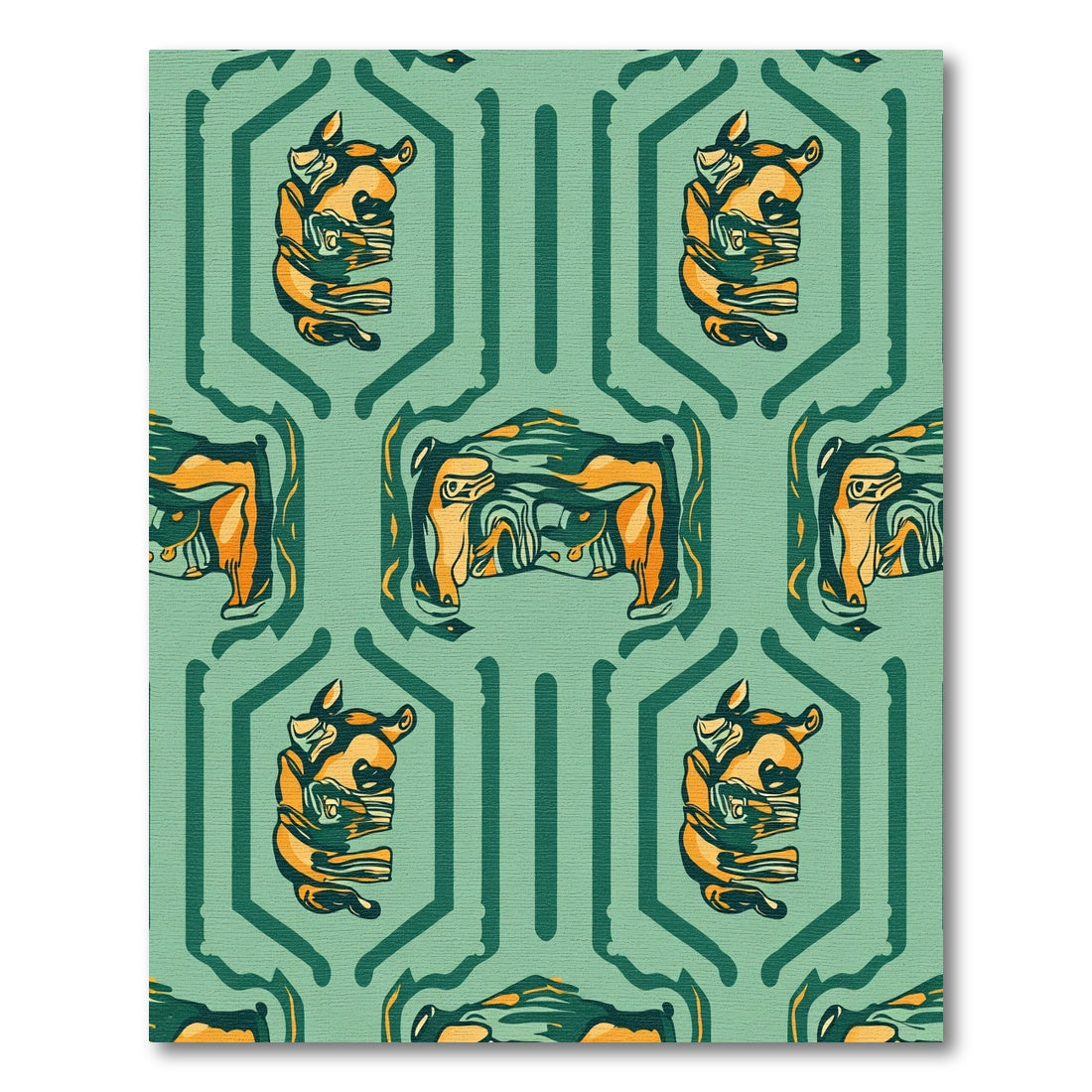 Geometric Orange Animal Art Rug