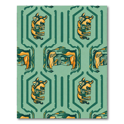 Geometric Orange Animal Art Rug