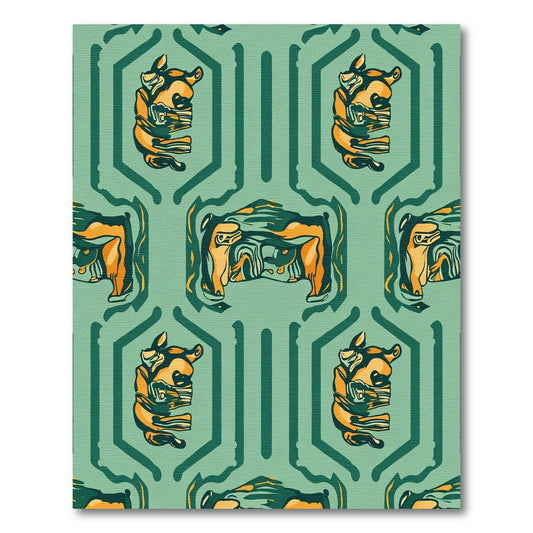 Geometric Orange Animal Art Rug
