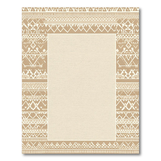 Neutral Earthy Tone Tribal Border Rug