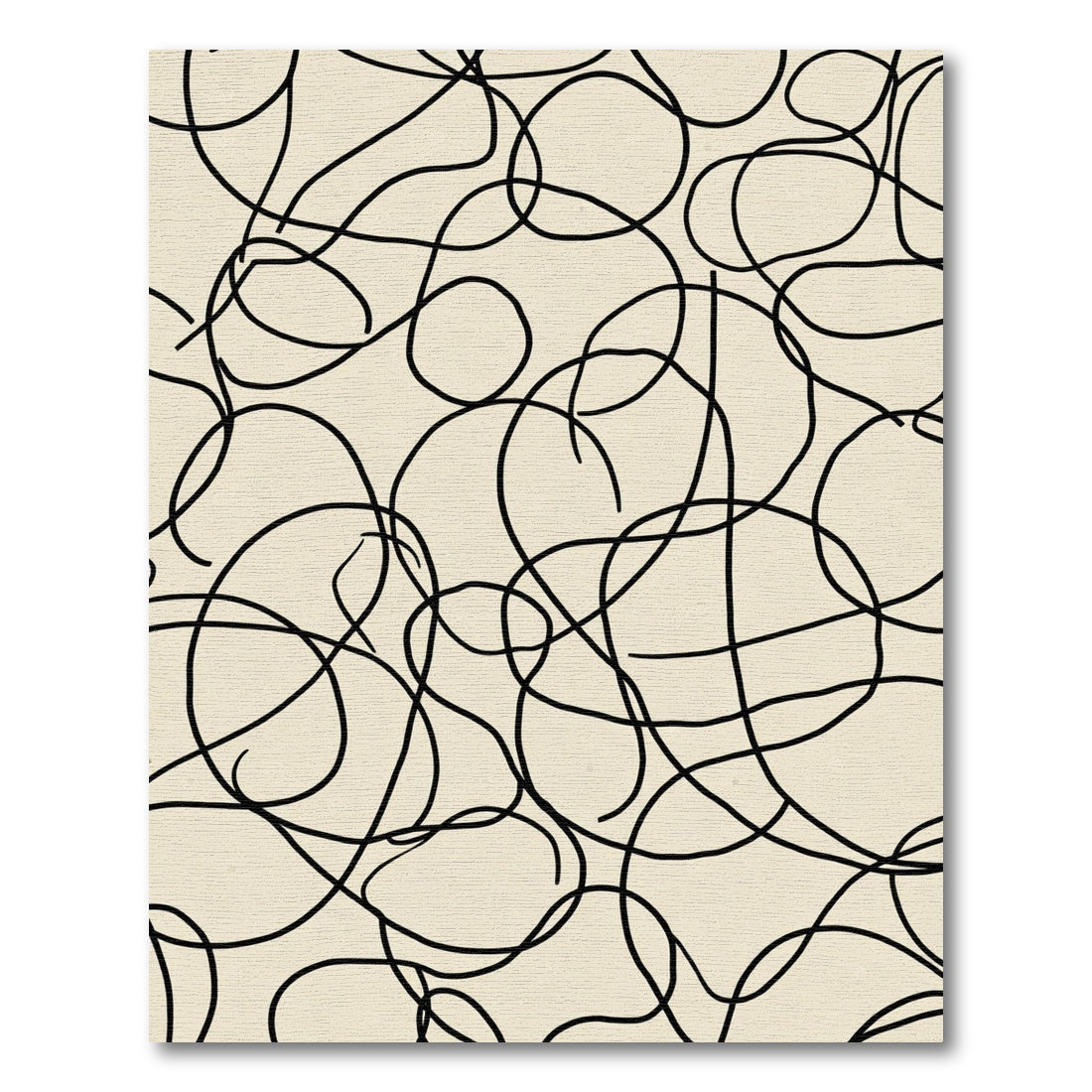 Black Abstract Scribble Line Cream Rug