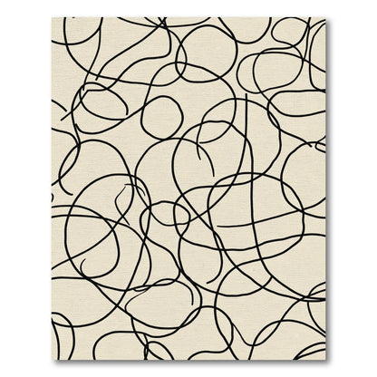 Black Abstract Scribble Line Cream Rug