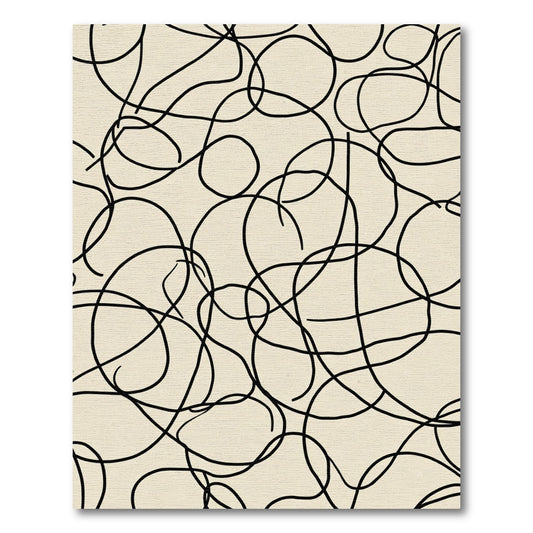 Black Abstract Scribble Line Cream Rug
