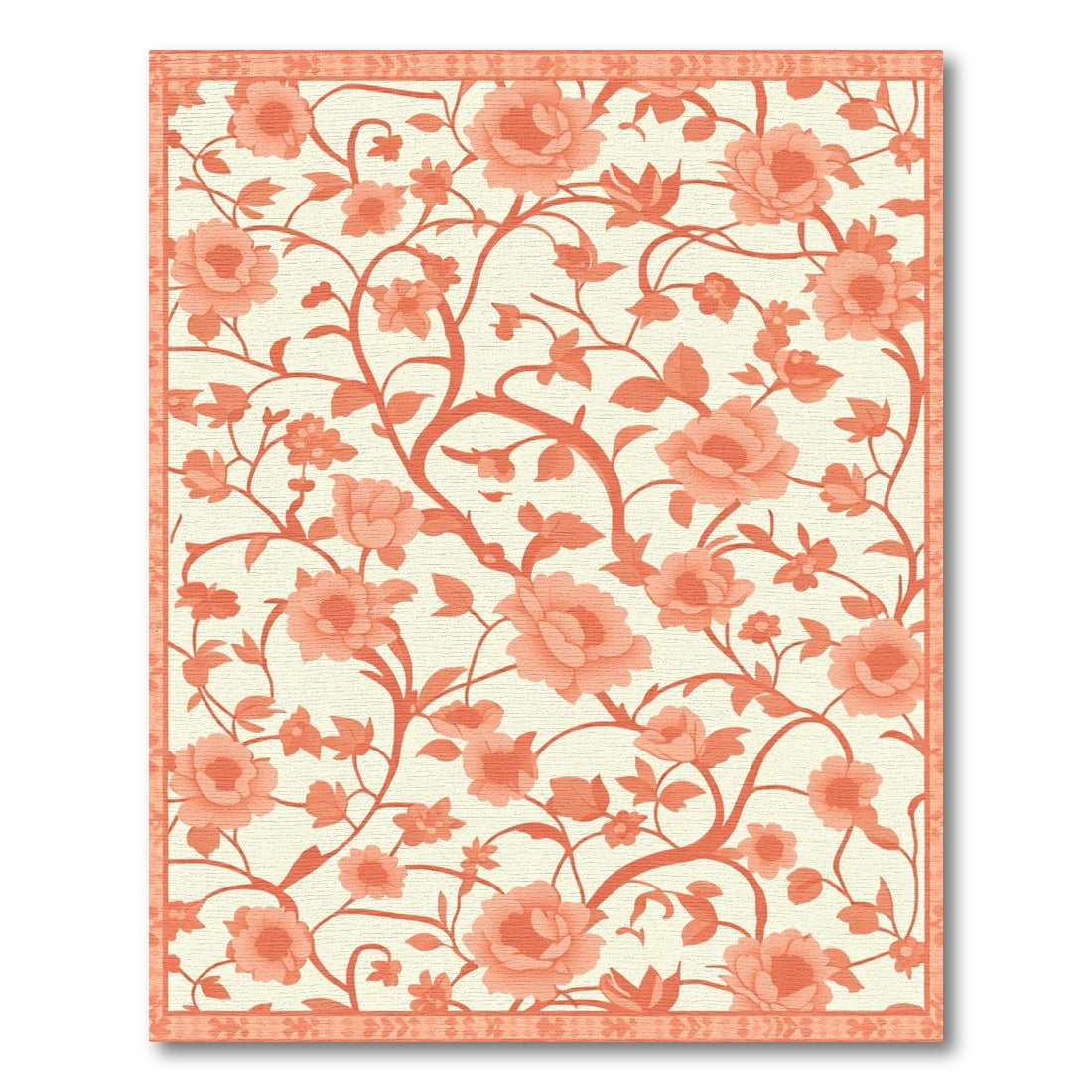Coral Peony Vine Floral Accent Rug