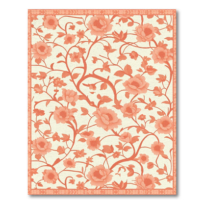 Coral Peony Vine Floral Accent Rug