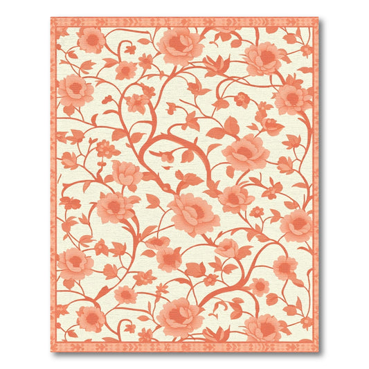 Coral Peony Vine Floral Accent Rug