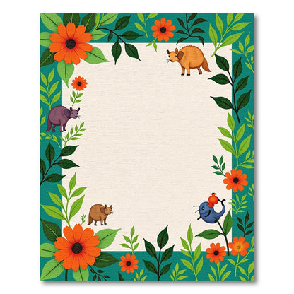 Whimsical Floral Animal Border Rug