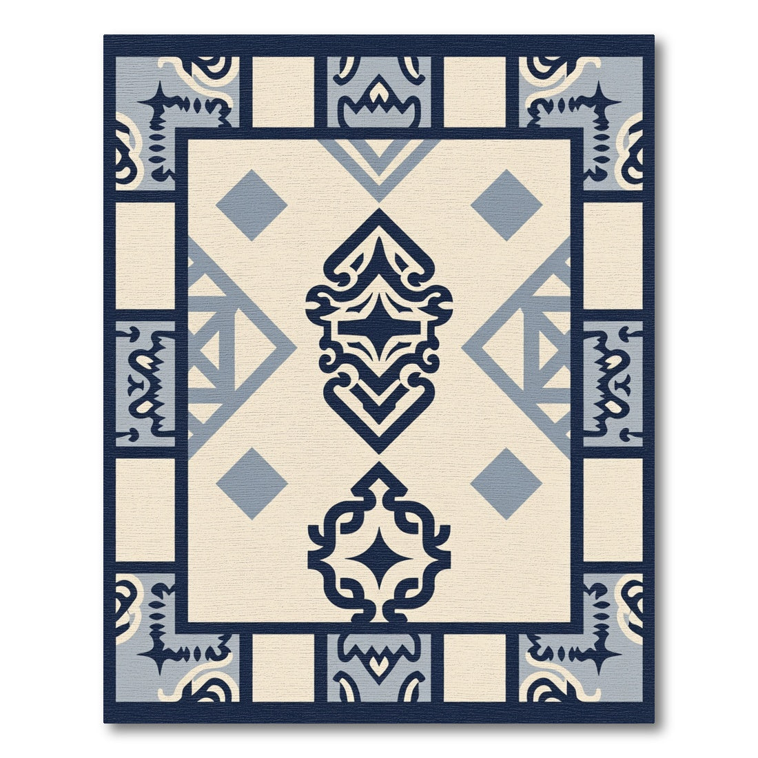 Navy Cream Geometric Medallion Tile Rug
