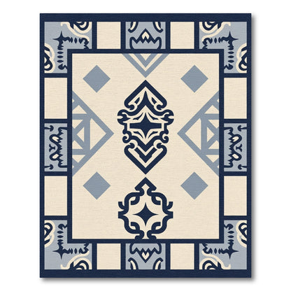 Navy Cream Geometric Medallion Tile Rug