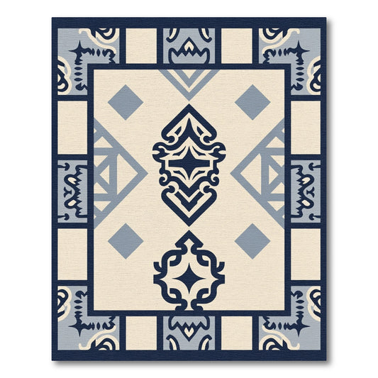 Navy Cream Geometric Medallion Tile Rug