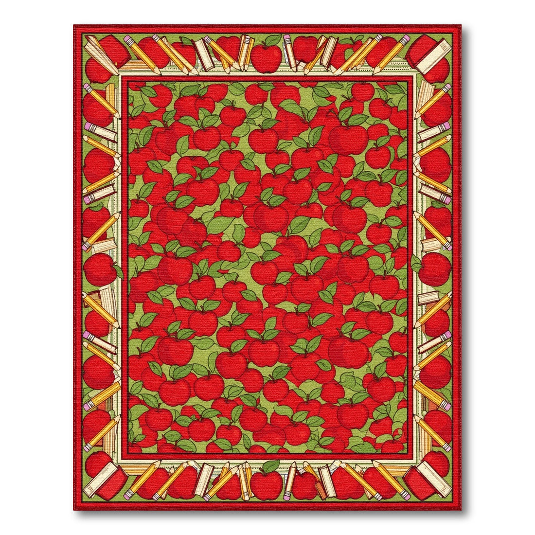 Red Apple Kids Area Rug with Pencil Border