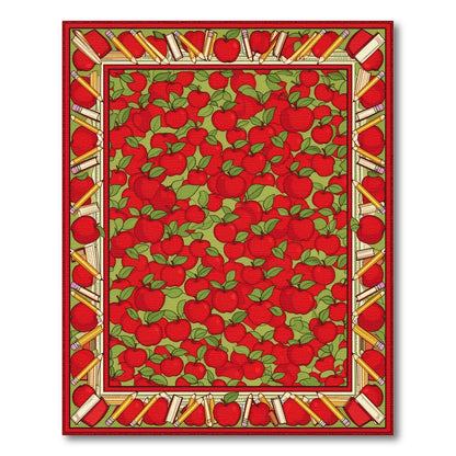 Red Apple Kids Area Rug with Pencil Border