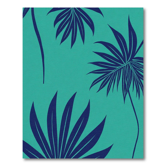 Navy Palm Frond Teal Tropical Rug