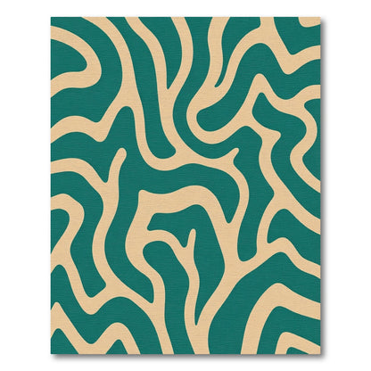 Teal Beige Abstract Wavy Lines Rug