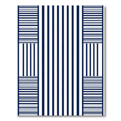 Navy White Striped Contemporary Geometric Rug