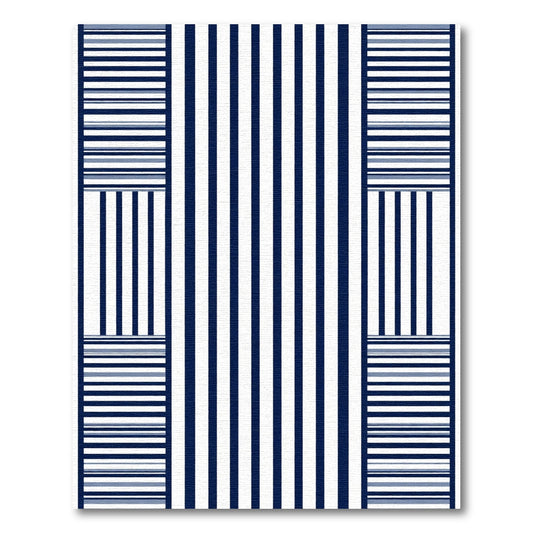 Navy White Striped Contemporary Geometric Rug